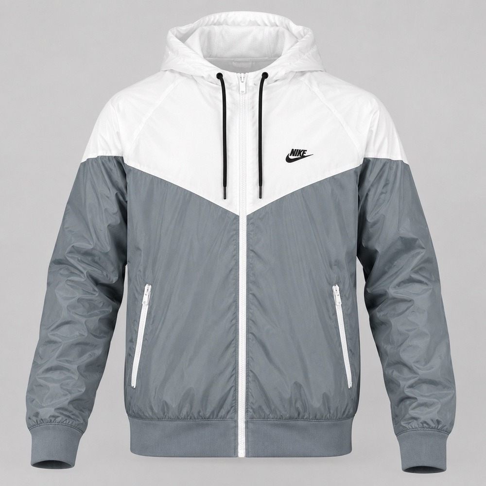 Nike The Windrunner Full Zip Hooded Lined Jacket Men's‎ Medium Gray White DA0001